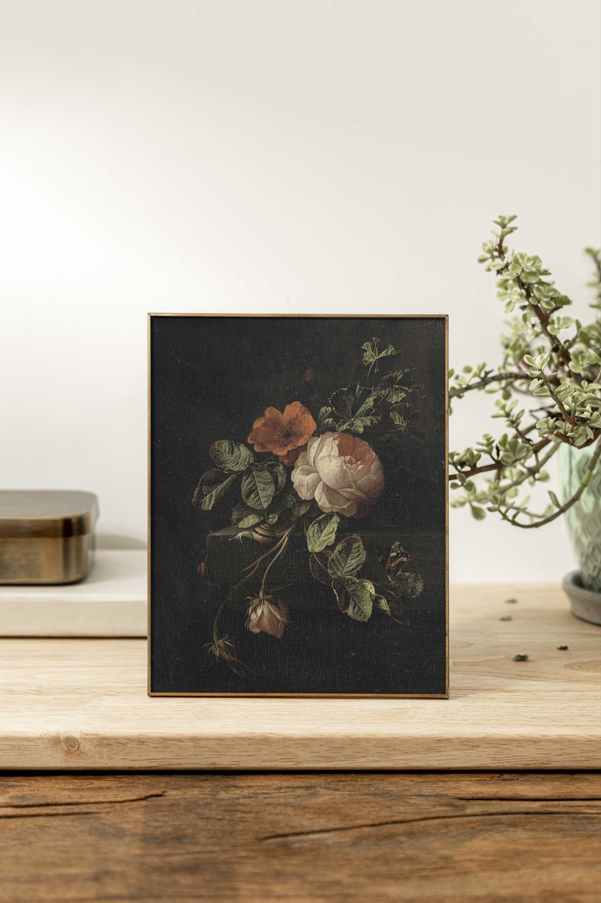 Vintage Dark Academia Still Life Roses Print - Hartsholme Prints