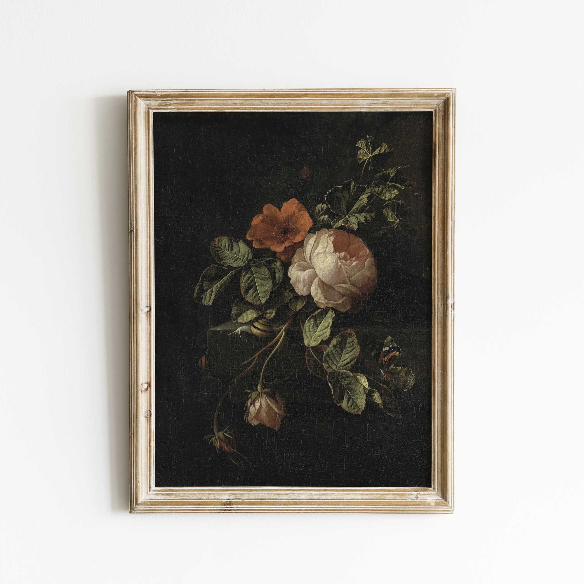 Vintage Dark Academia Still Life Roses Print - Hartsholme Prints
