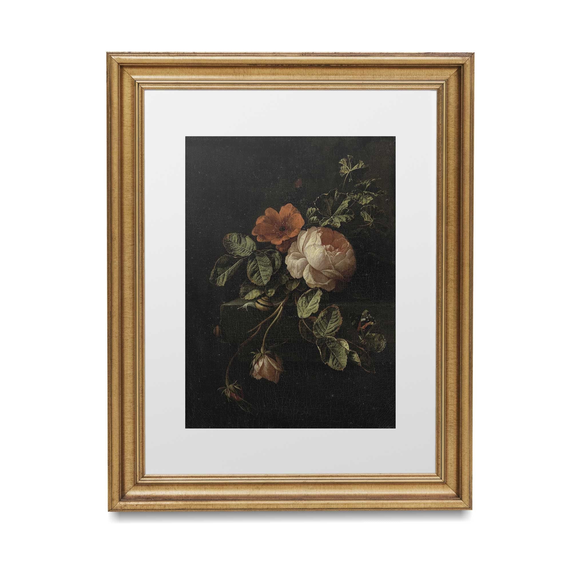Vintage Dark Academia Still Life Roses Print - Hartsholme Prints