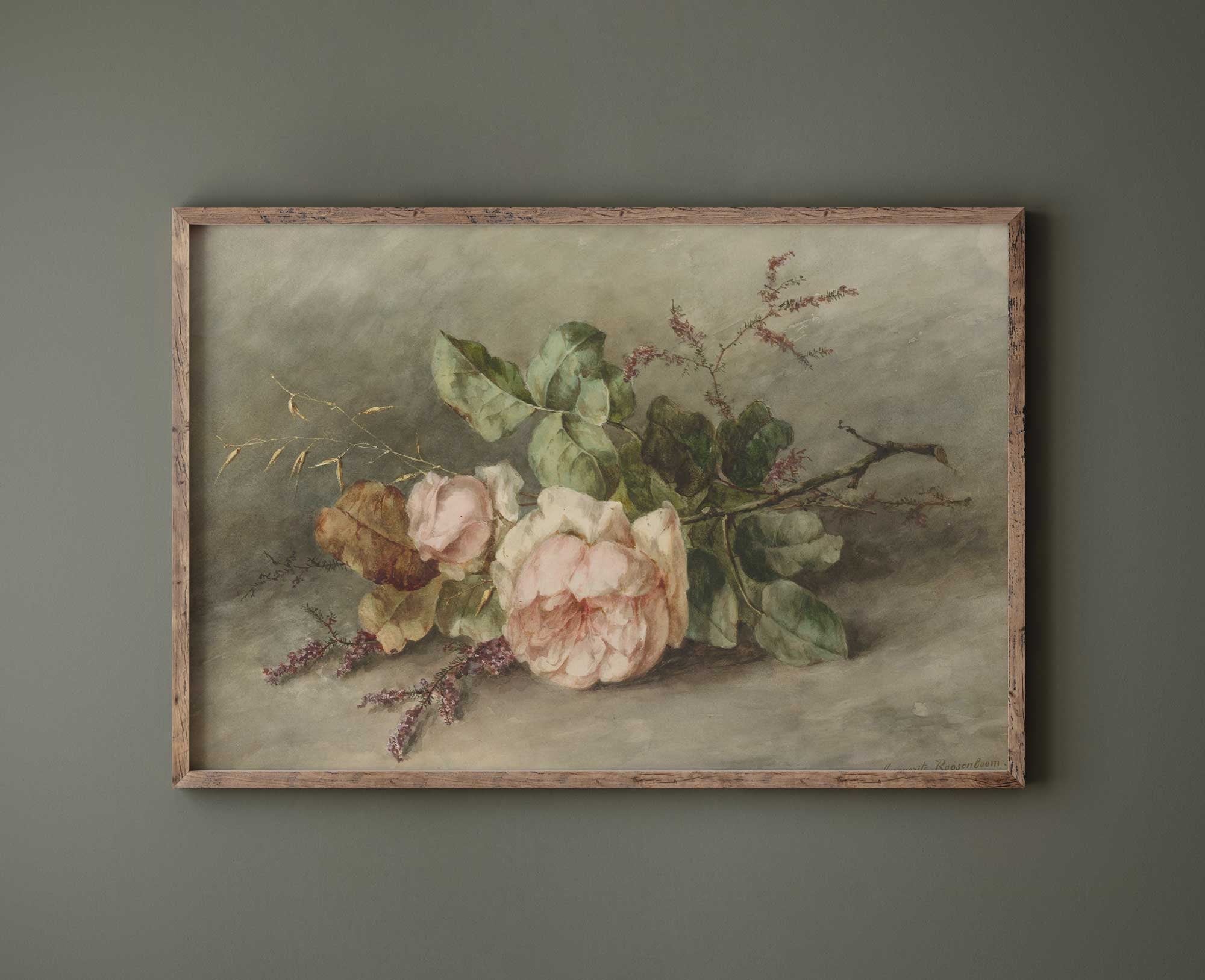 Vintage Floral Still Life: Neutral Roses Print - Hartsholme Prints