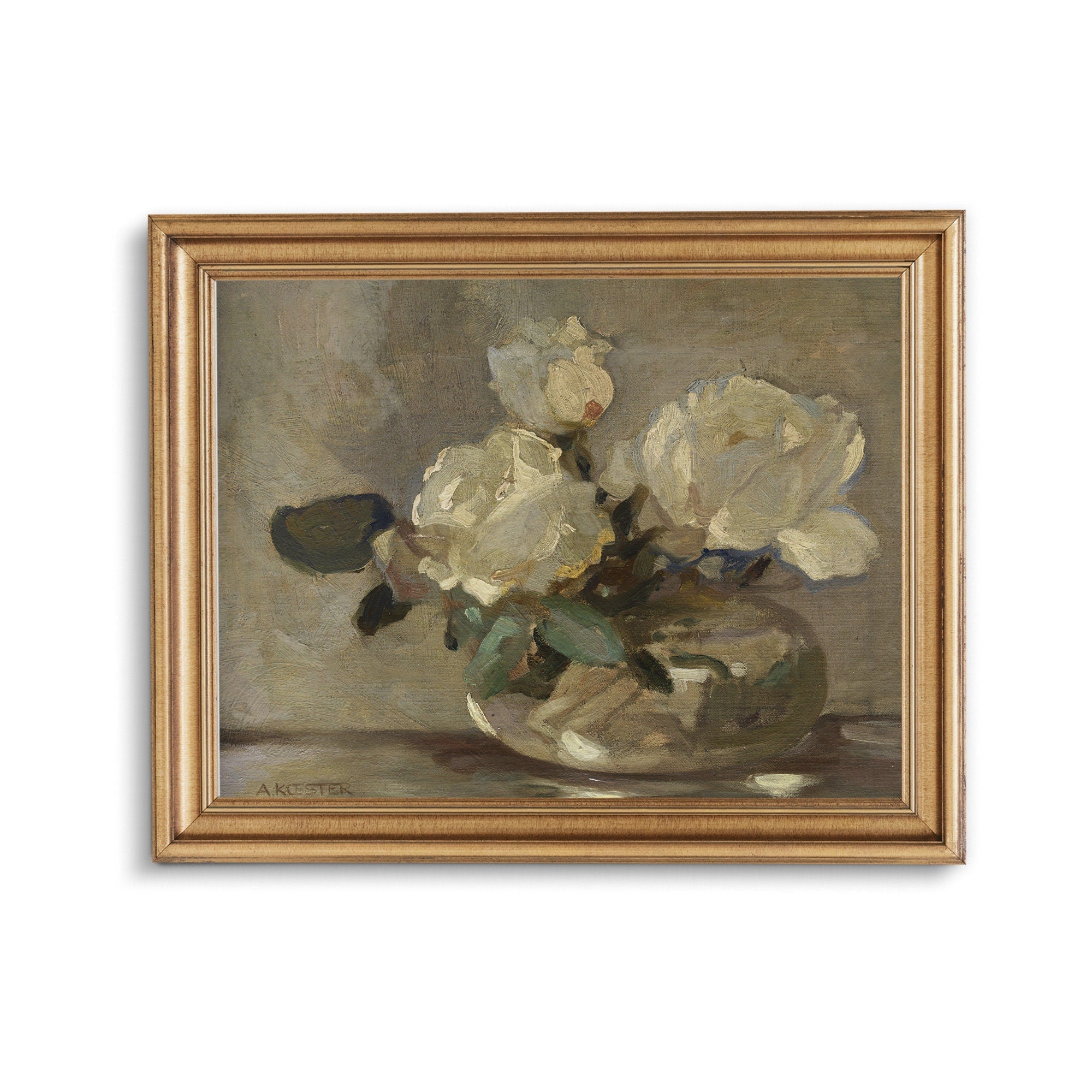 Vintage Floral Still Life Print, Flowers in Glass Vase - Hartsholme Prints