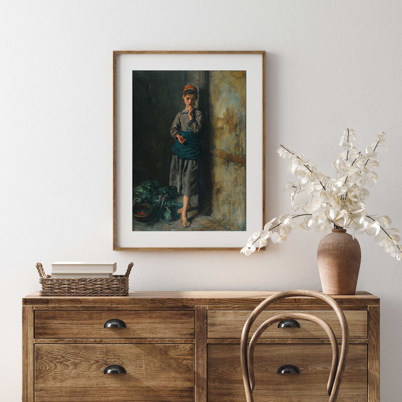 Vintage French Farmhouse Portrait Print, Girl Eating Cherries - Hartsholme Prints