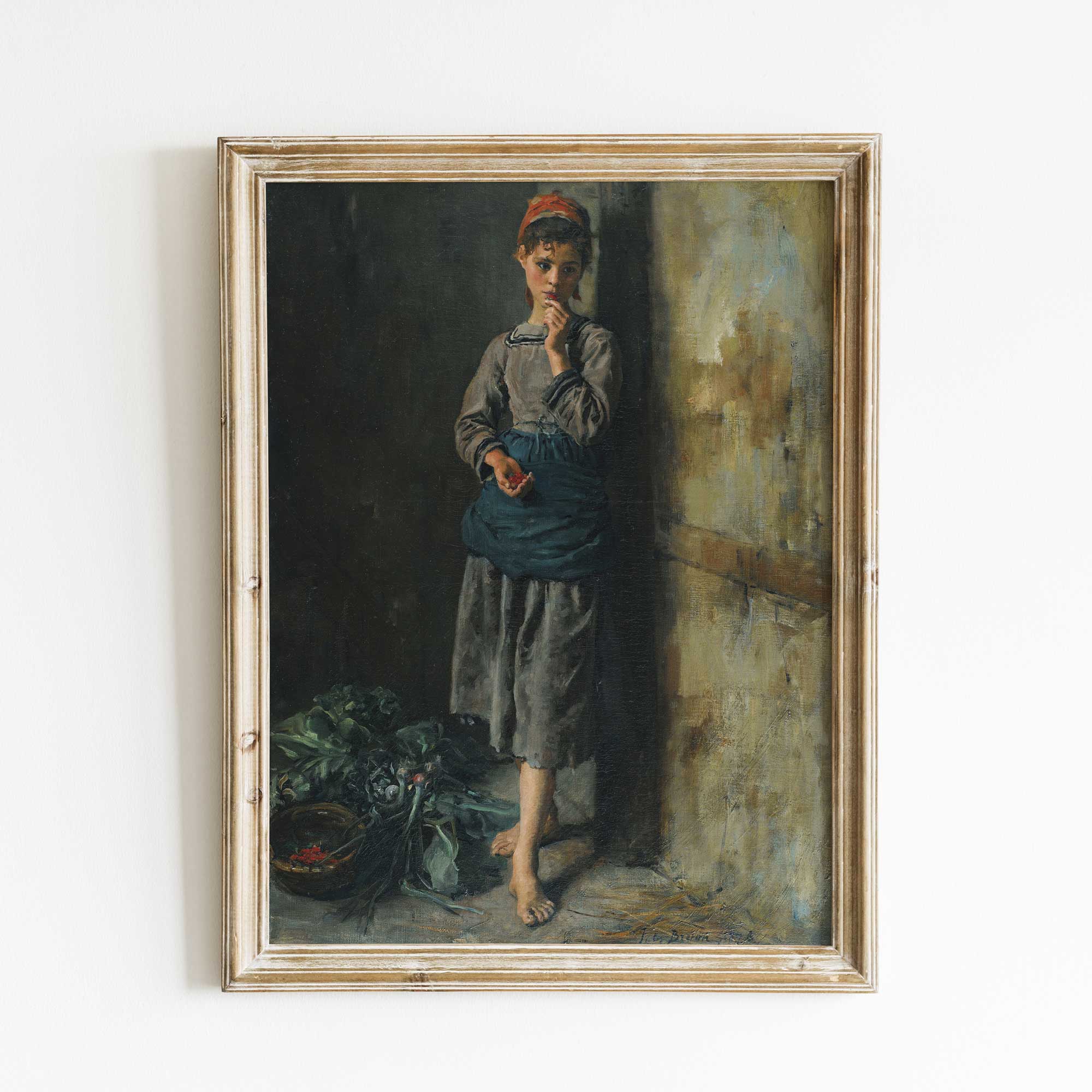 Vintage French Farmhouse Portrait Print, Girl Eating Cherries - Hartsholme Prints