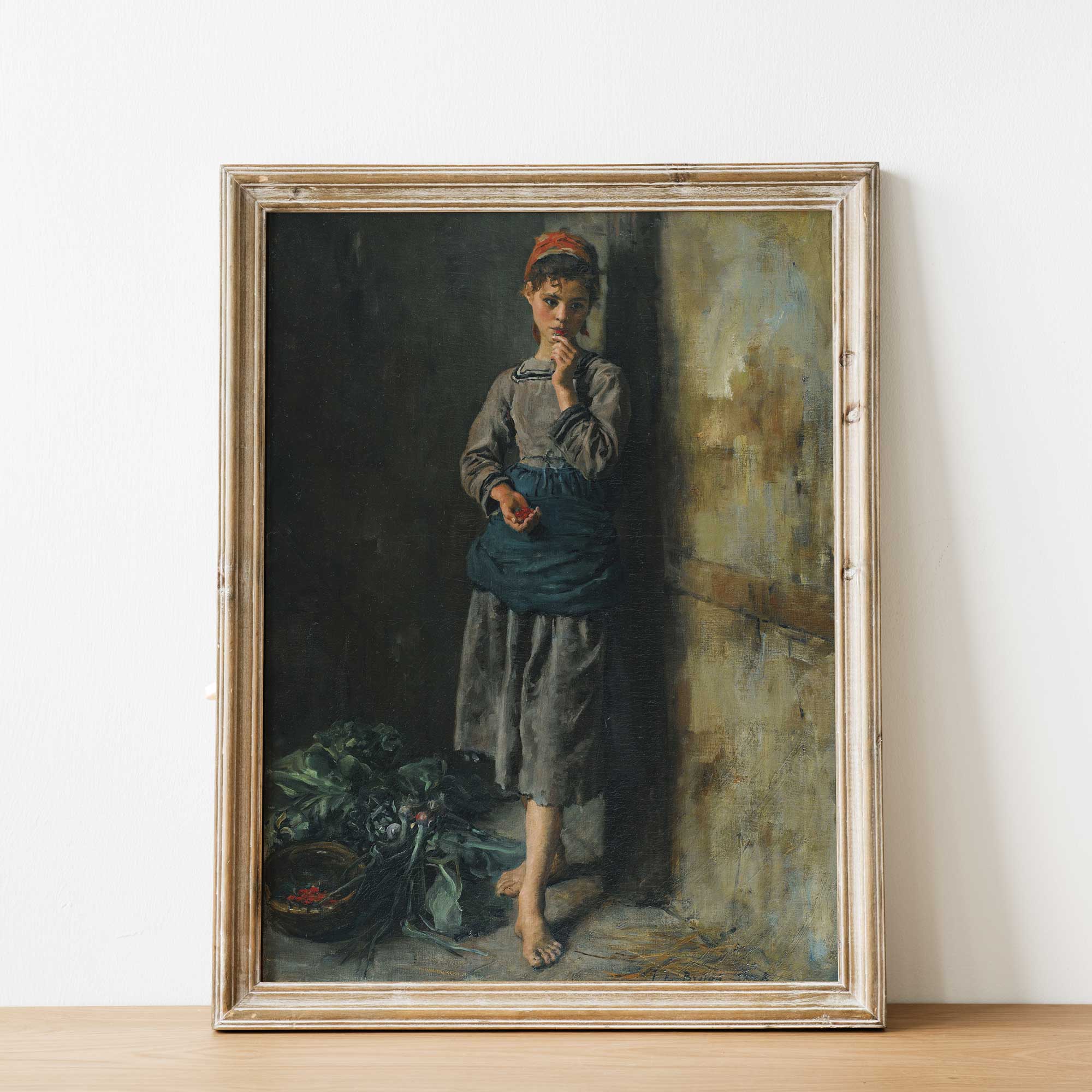 Vintage French Farmhouse Portrait Print, Girl Eating Cherries - Hartsholme Prints