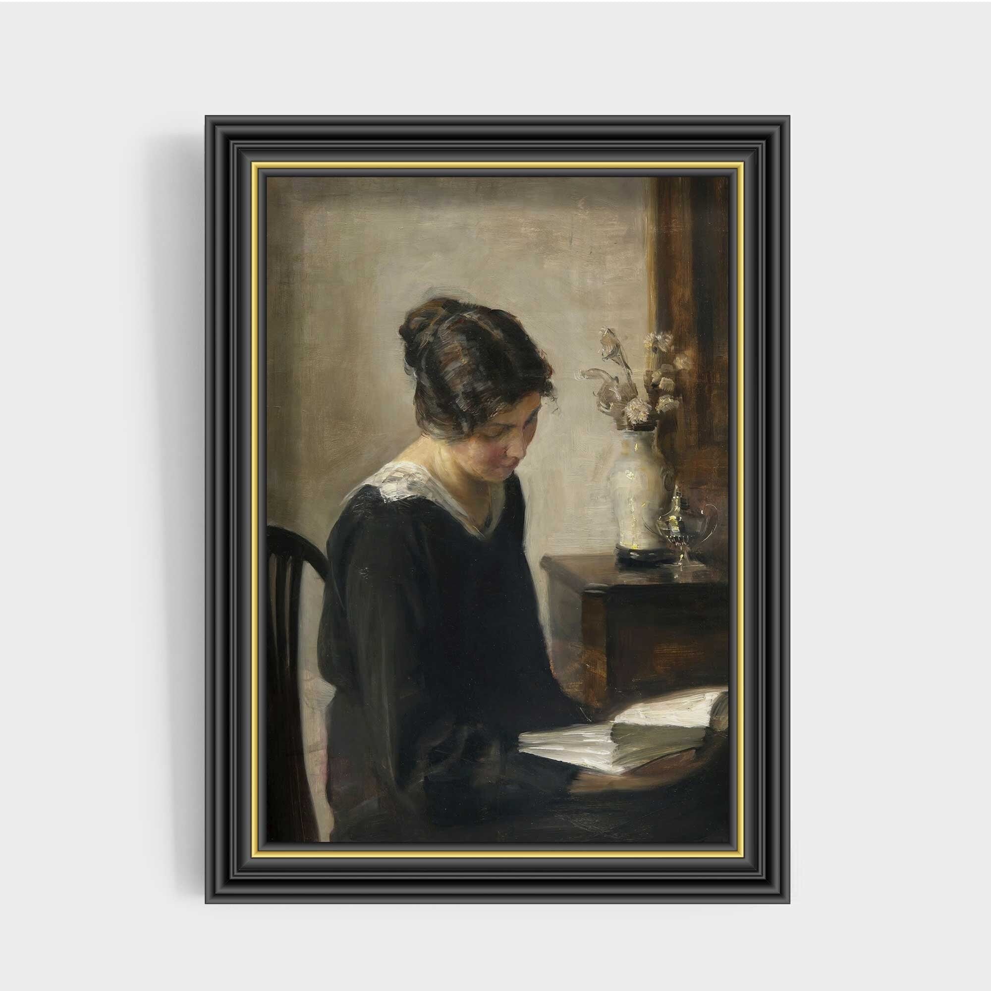 Vintage Portrait: Lady in Black Reading - Hartsholme Prints
