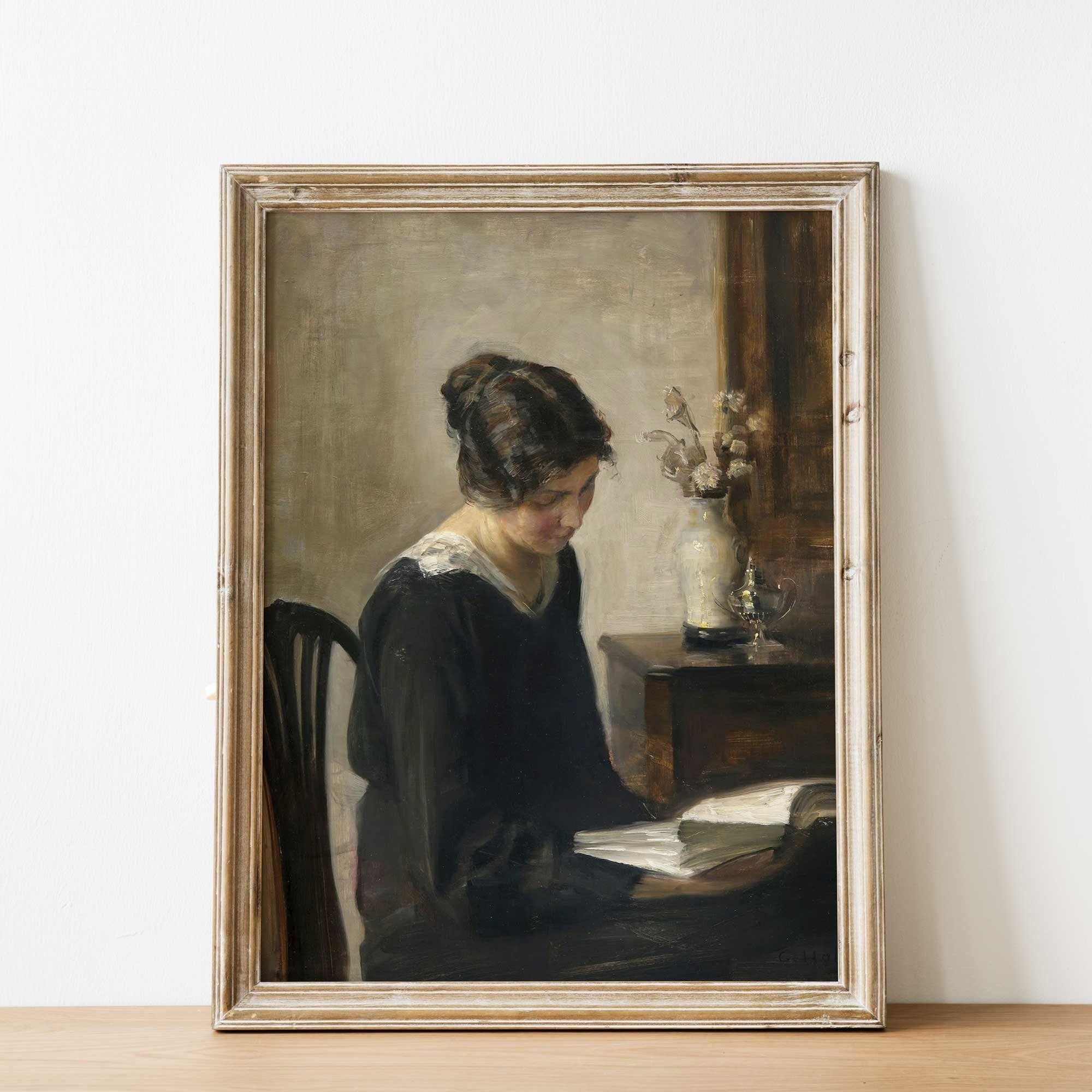 Vintage Portrait: Lady in Black Reading - Hartsholme Prints