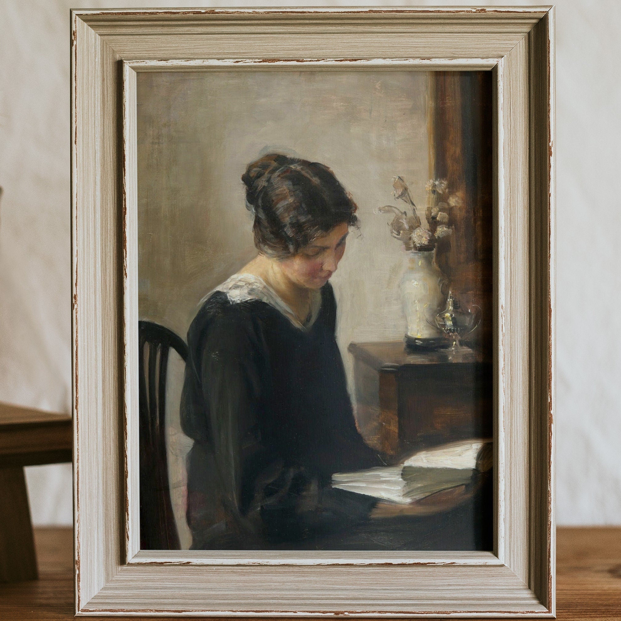Vintage Portrait: Lady in Black Reading - Hartsholme Prints