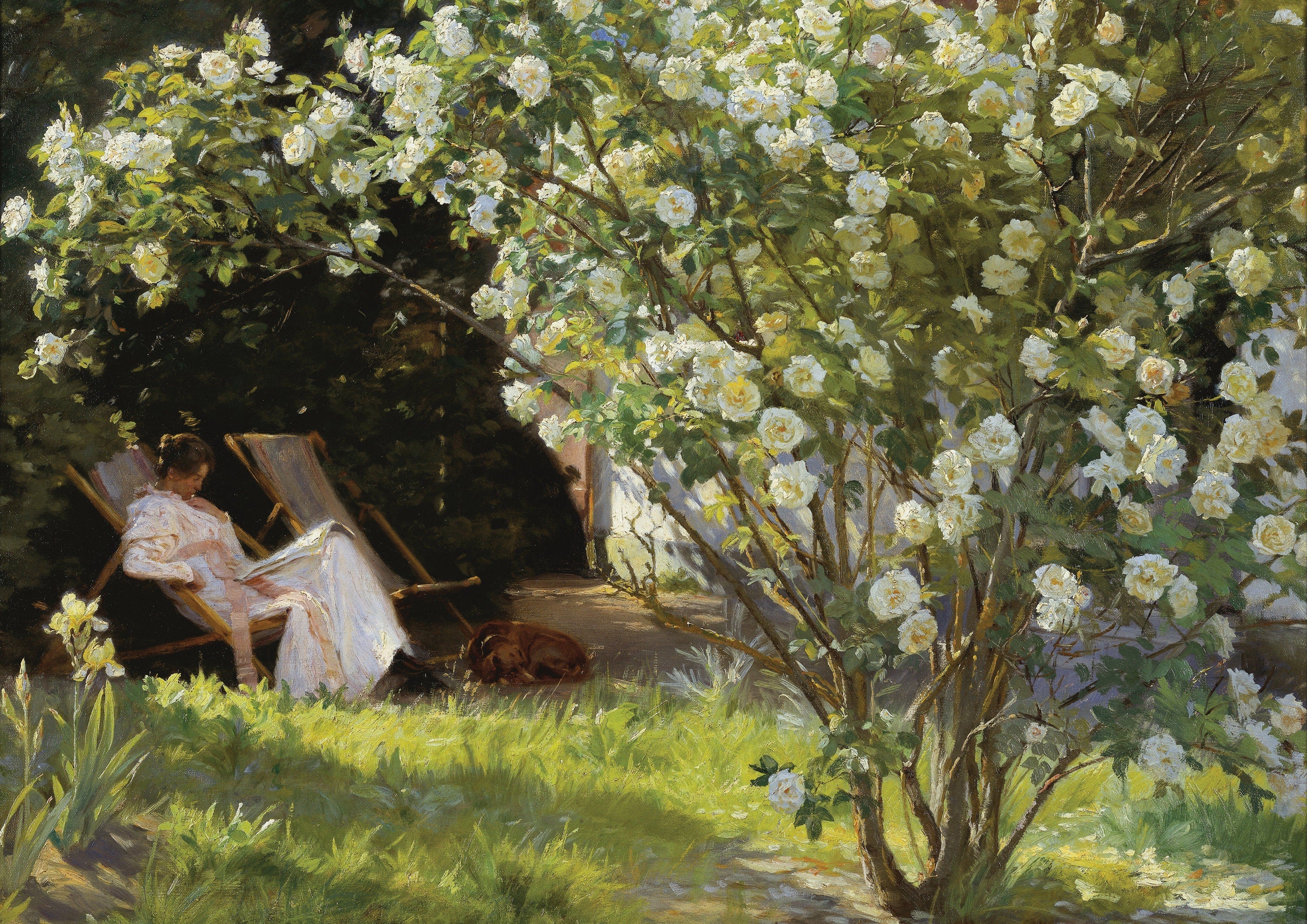 Vintage Portrait Painting with Roses, Fine Art Print - Hartsholme Prints