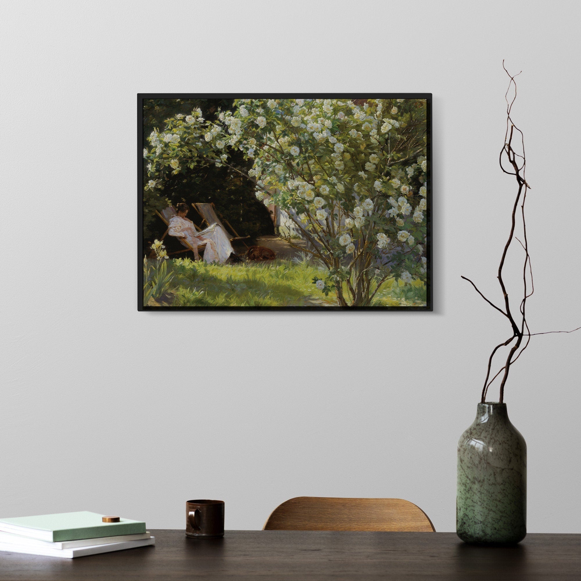 Vintage Portrait Painting with Roses, Fine Art Print - Hartsholme Prints