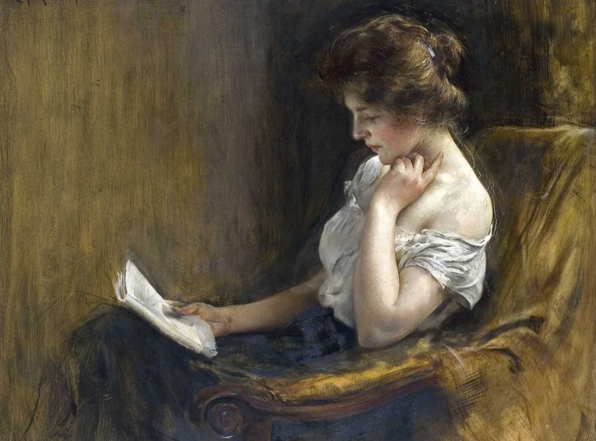 Vintage Portrait Print of a Woman Reading - Hartsholme Prints