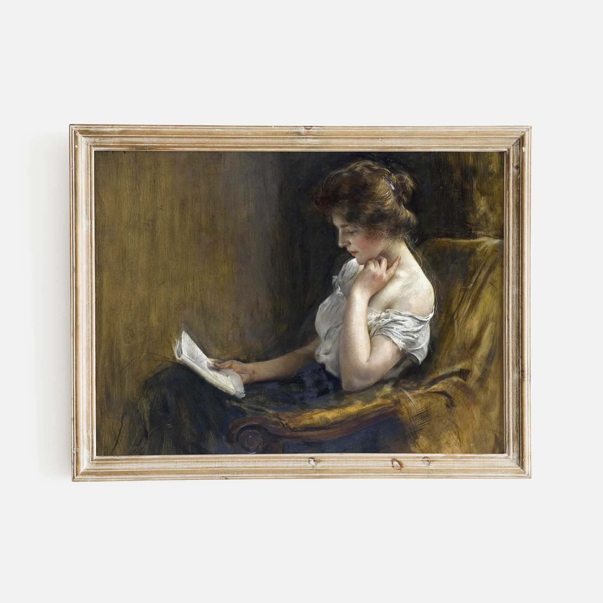 Vintage Portrait Print of a Woman Reading - Hartsholme Prints