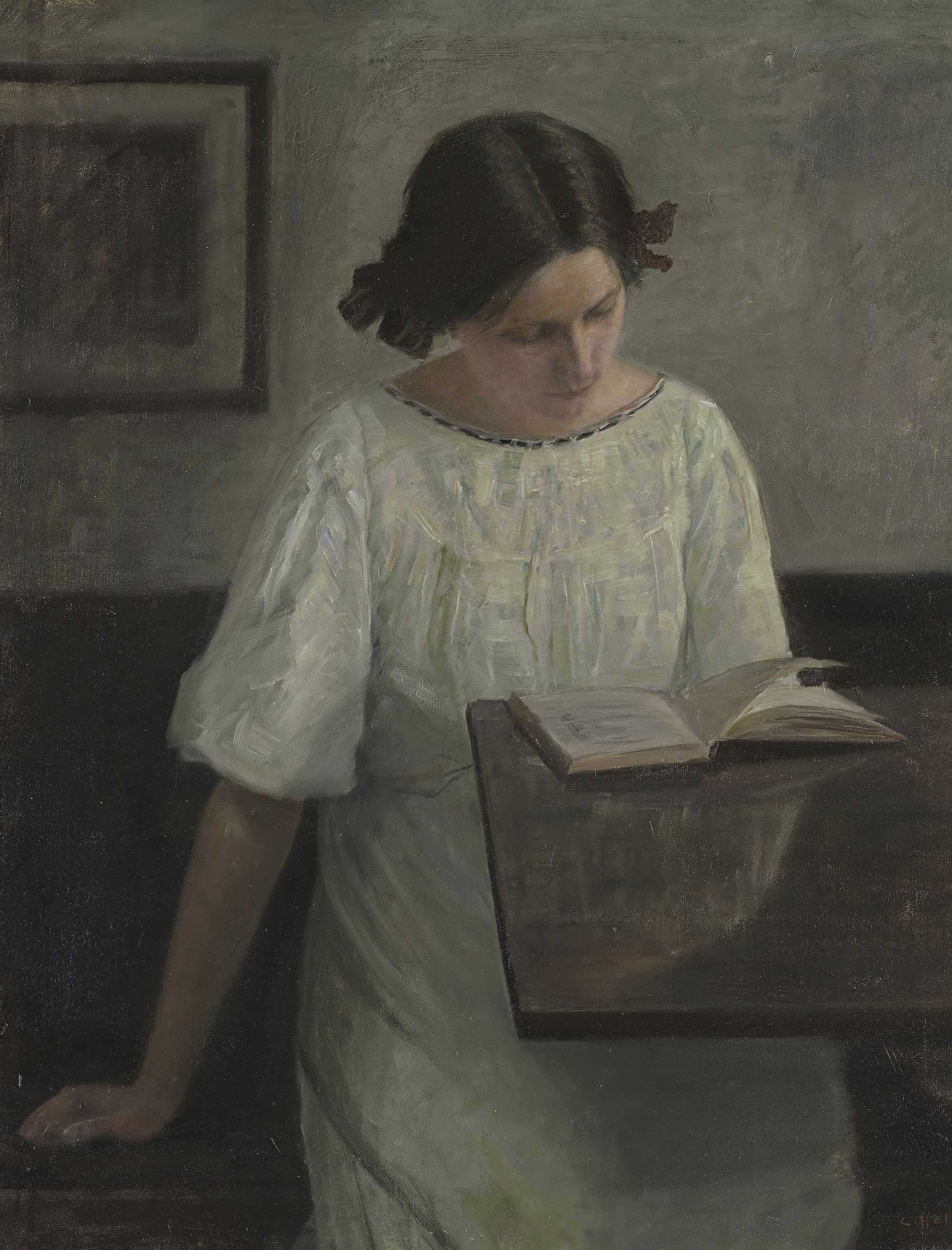 Vintage Portrait Print, Woman Reading Interior Scene - Hartsholme Prints