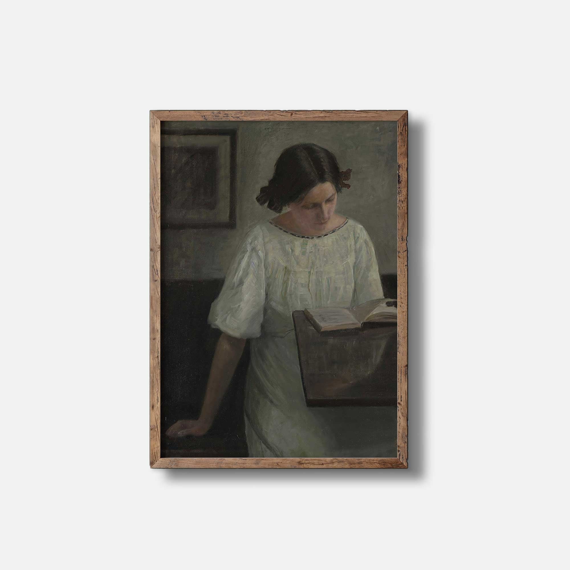 Vintage Portrait Print, Woman Reading Interior Scene - Hartsholme Prints