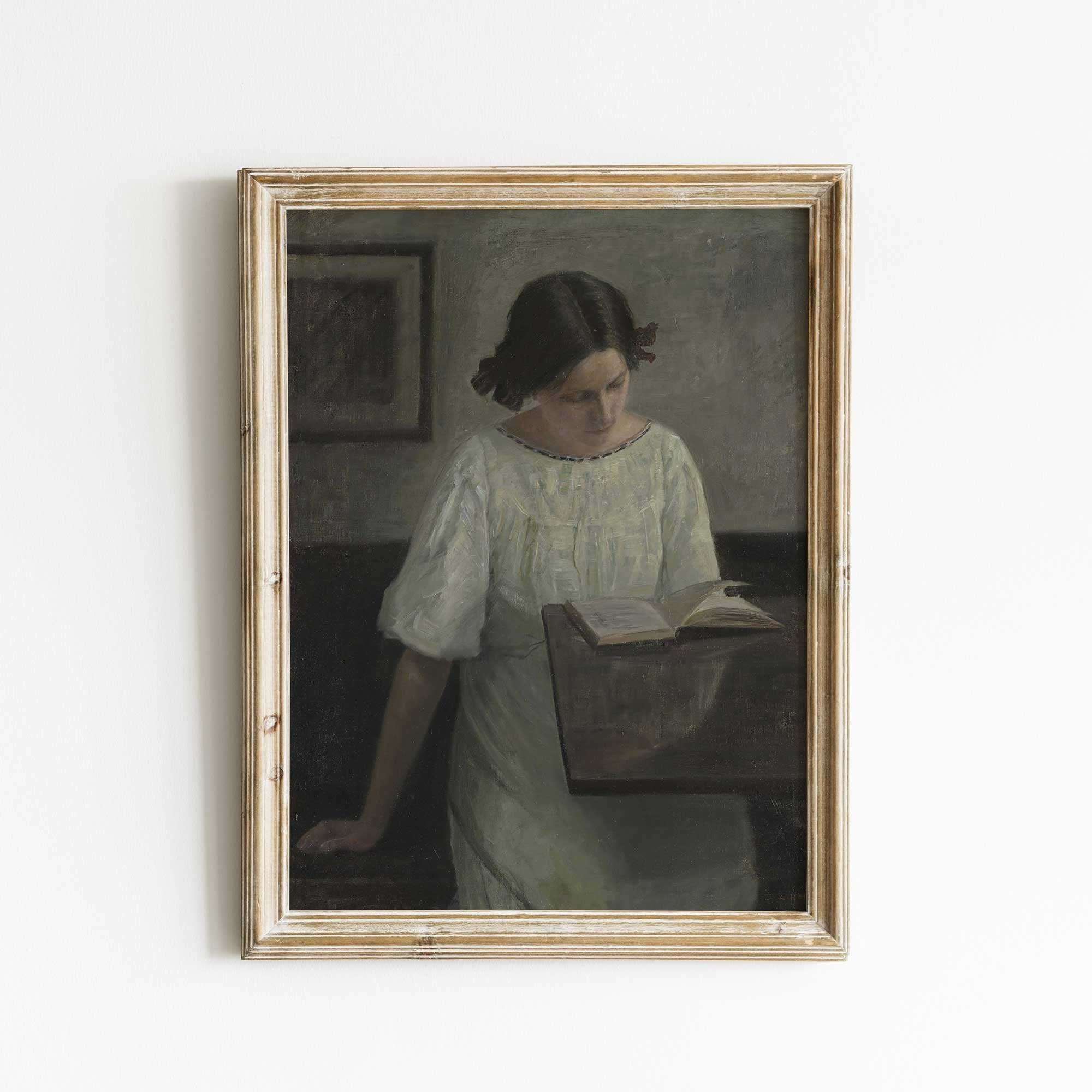 Vintage Portrait Print, Woman Reading Interior Scene - Hartsholme Prints