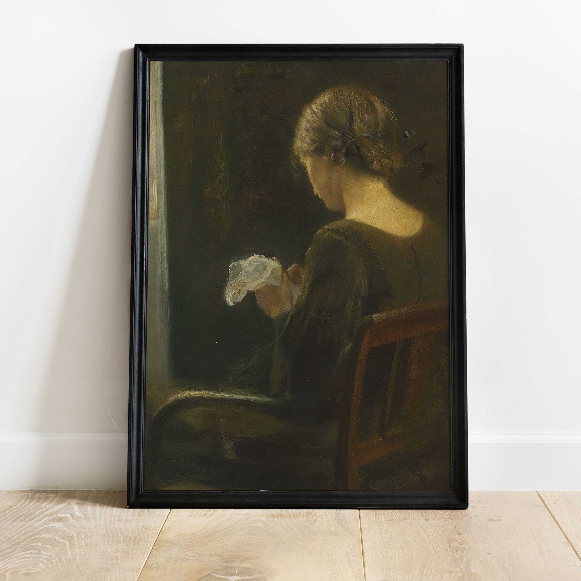 Vintage Portrait Print, Woman Sewing at the Window - Hartsholme Prints