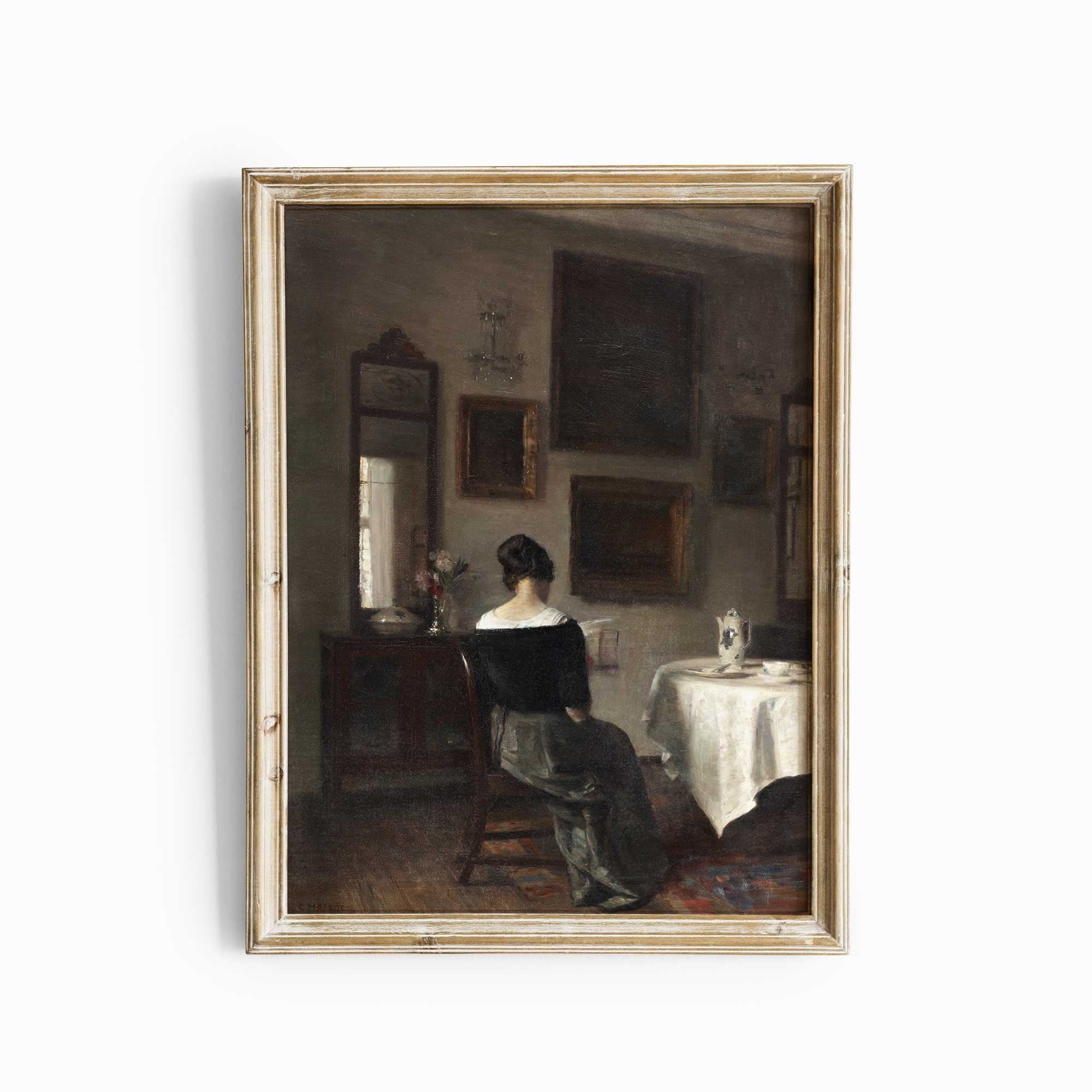 Vintage Portrait Woman at the breakfast table, Fine Art Print - Hartsholme Prints
