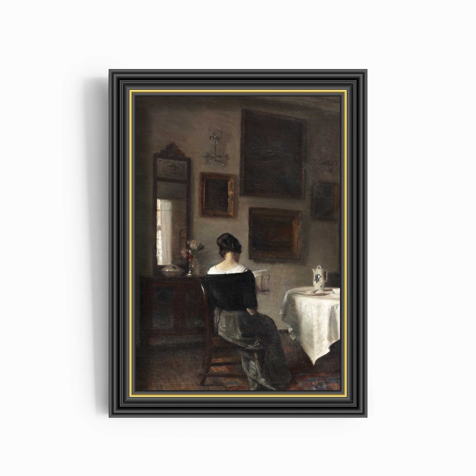 Vintage Portrait Woman at the breakfast table, Fine Art Print - Hartsholme Prints