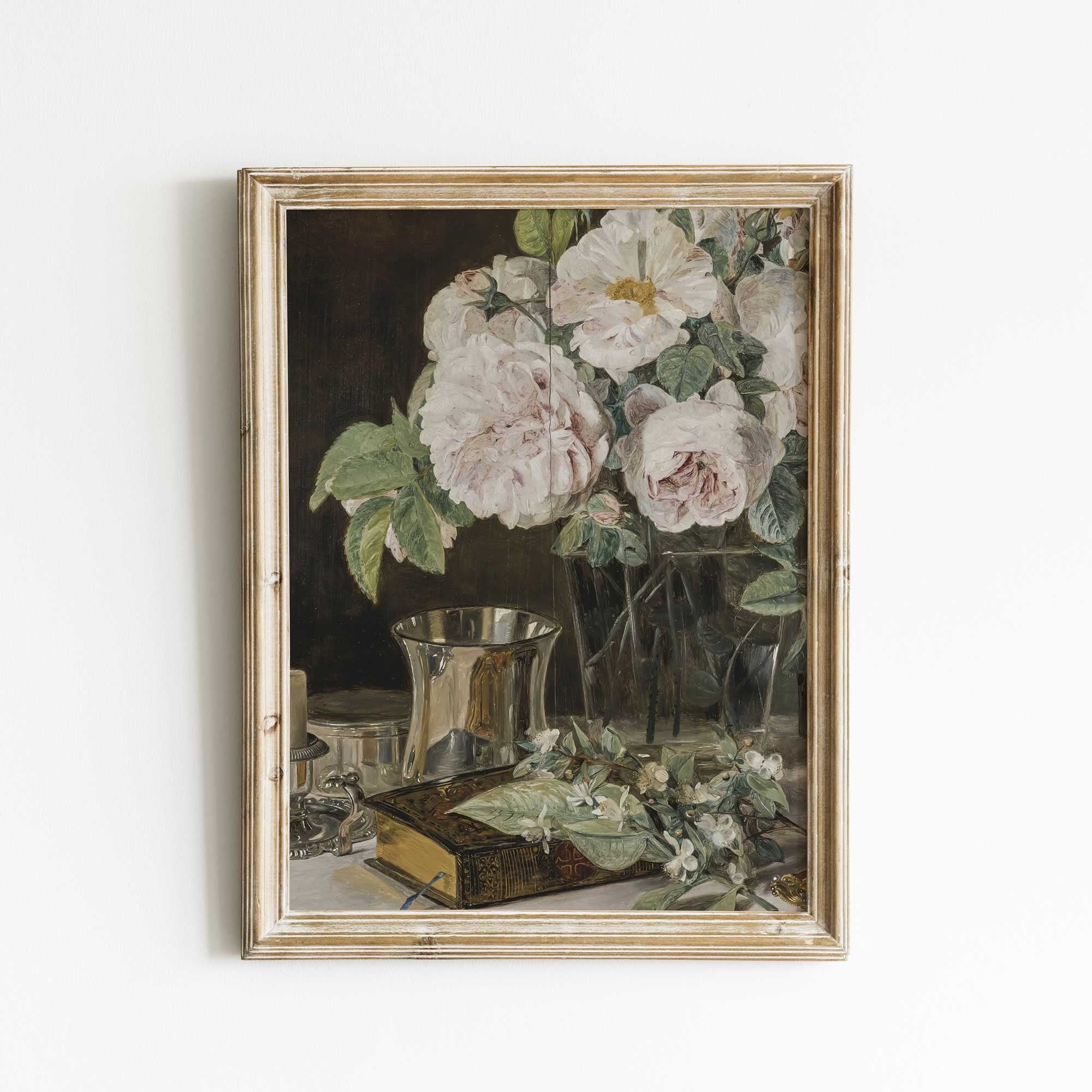 Vintage Still Life Roses in Glass, Fine Art Print - Hartsholme Prints