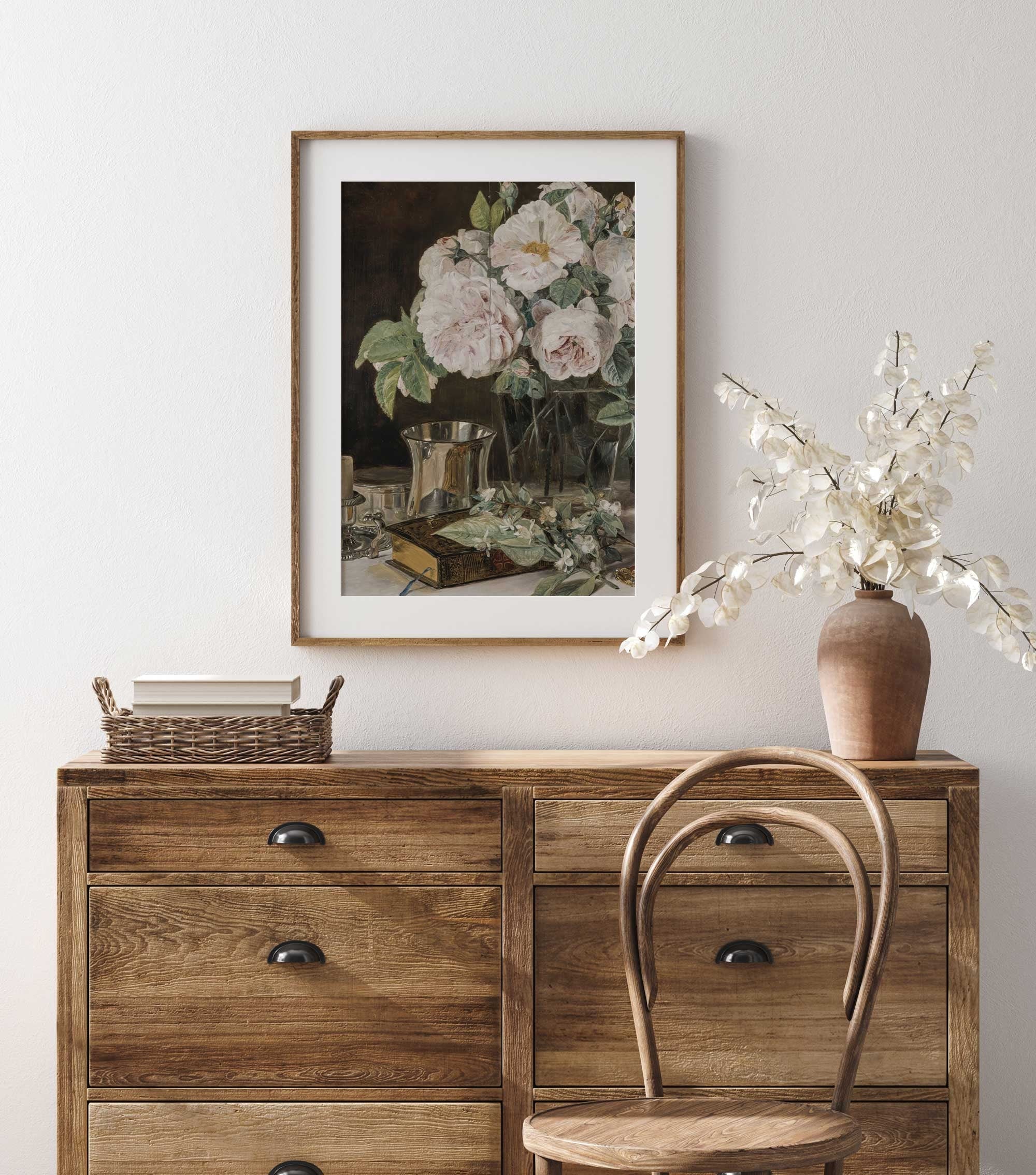 Vintage Still Life Roses in Glass, Fine Art Print - Hartsholme Prints
