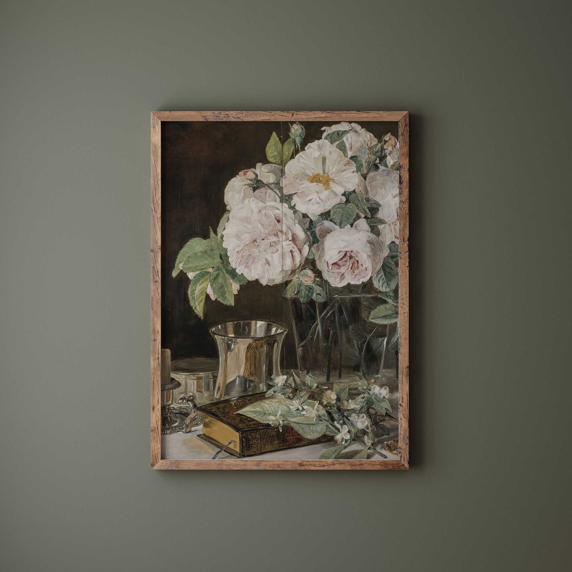 Vintage Still Life Roses in Glass, Fine Art Print - Hartsholme Prints