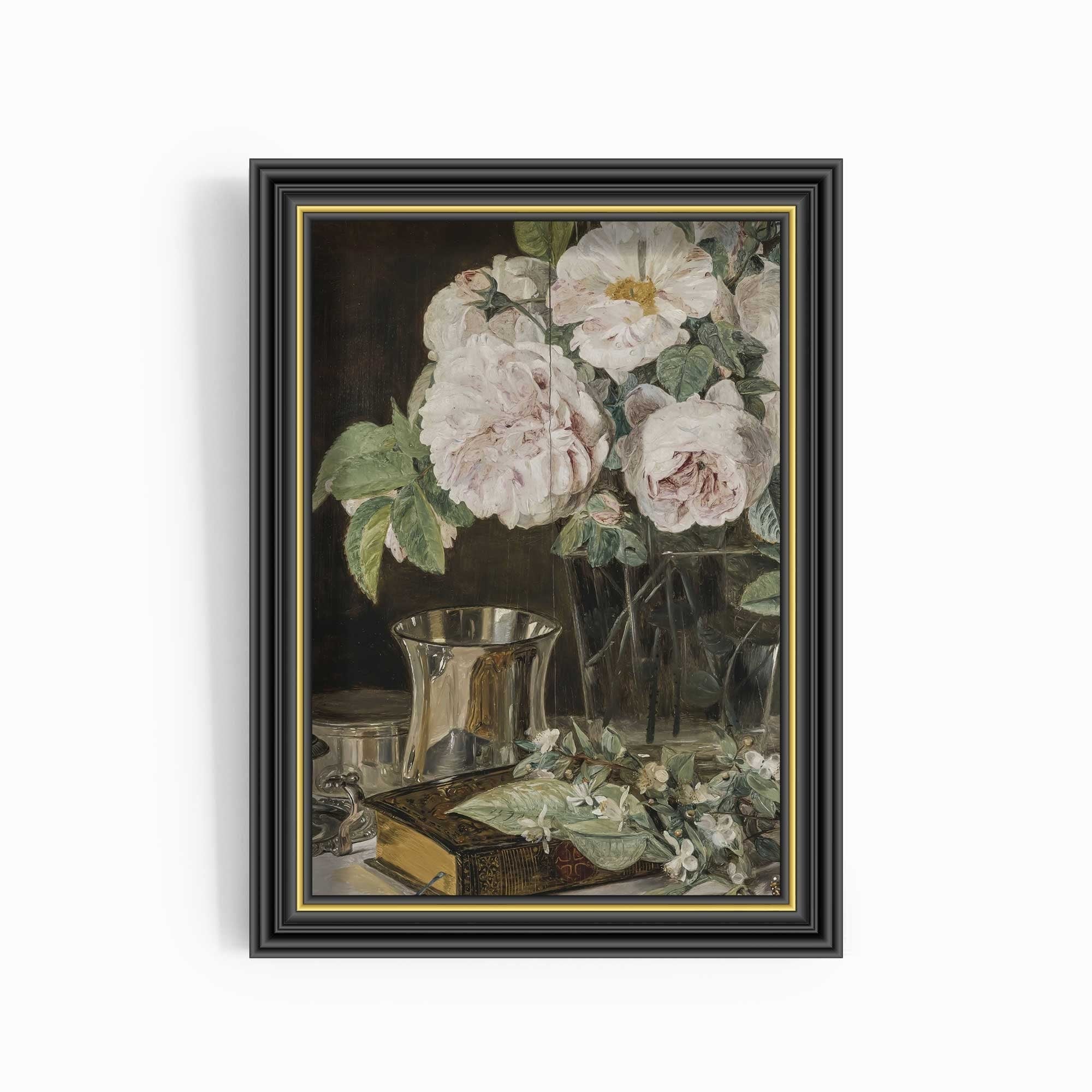 Vintage Still Life Roses in Glass, Fine Art Print - Hartsholme Prints