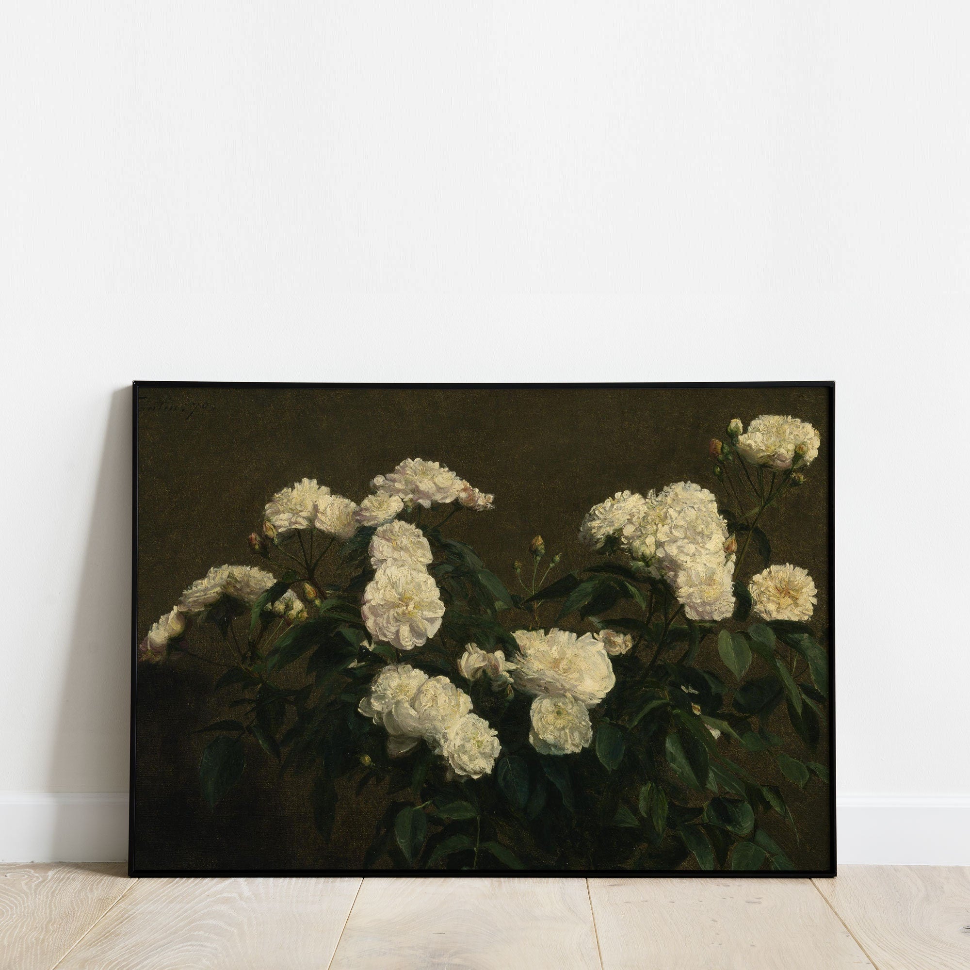 Vintage Still Life White Roses, Dark Moody Flower Print - Hartsholme Prints