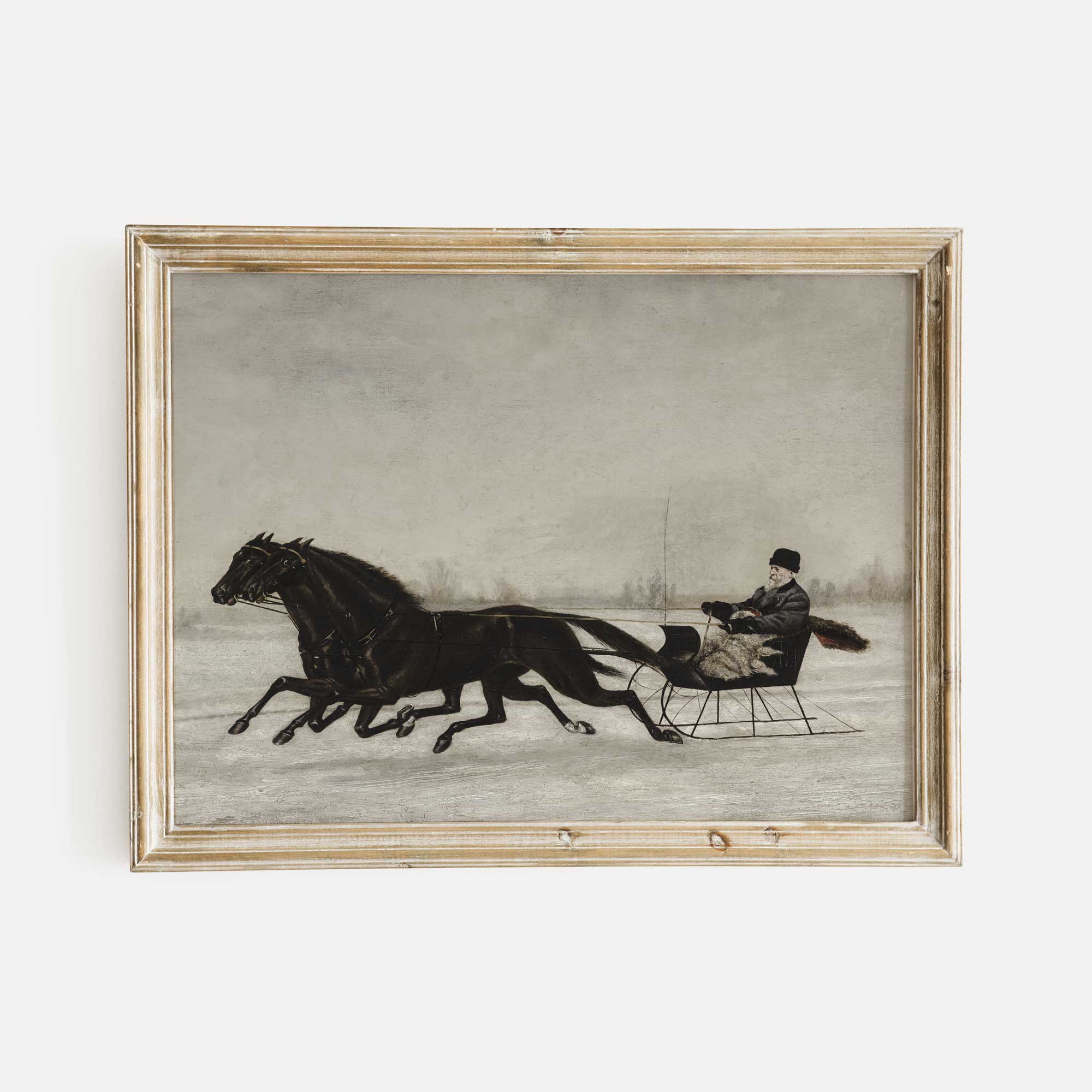 Winter Sleigh Ride - Vintage Horse-Drawn Sled Print - Hartsholme Prints