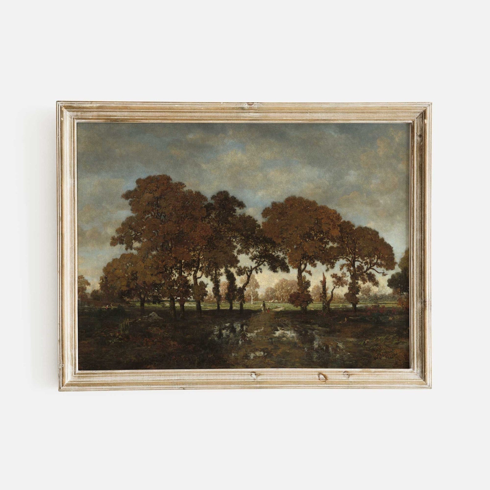 Dark and Moody Landscape Print: Showcasing a richly coloured autumnal scene with robust trees set against a subdued sky.
