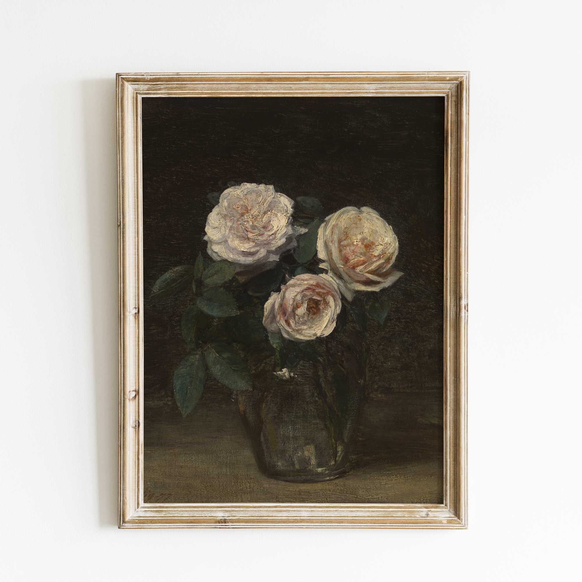 Antique Roses Still Life - Dark Moody Vintage Wall Art