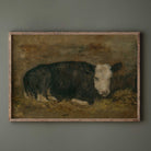 Vintage brown cow painting by Floris Verster, rustic country farm animal wall art