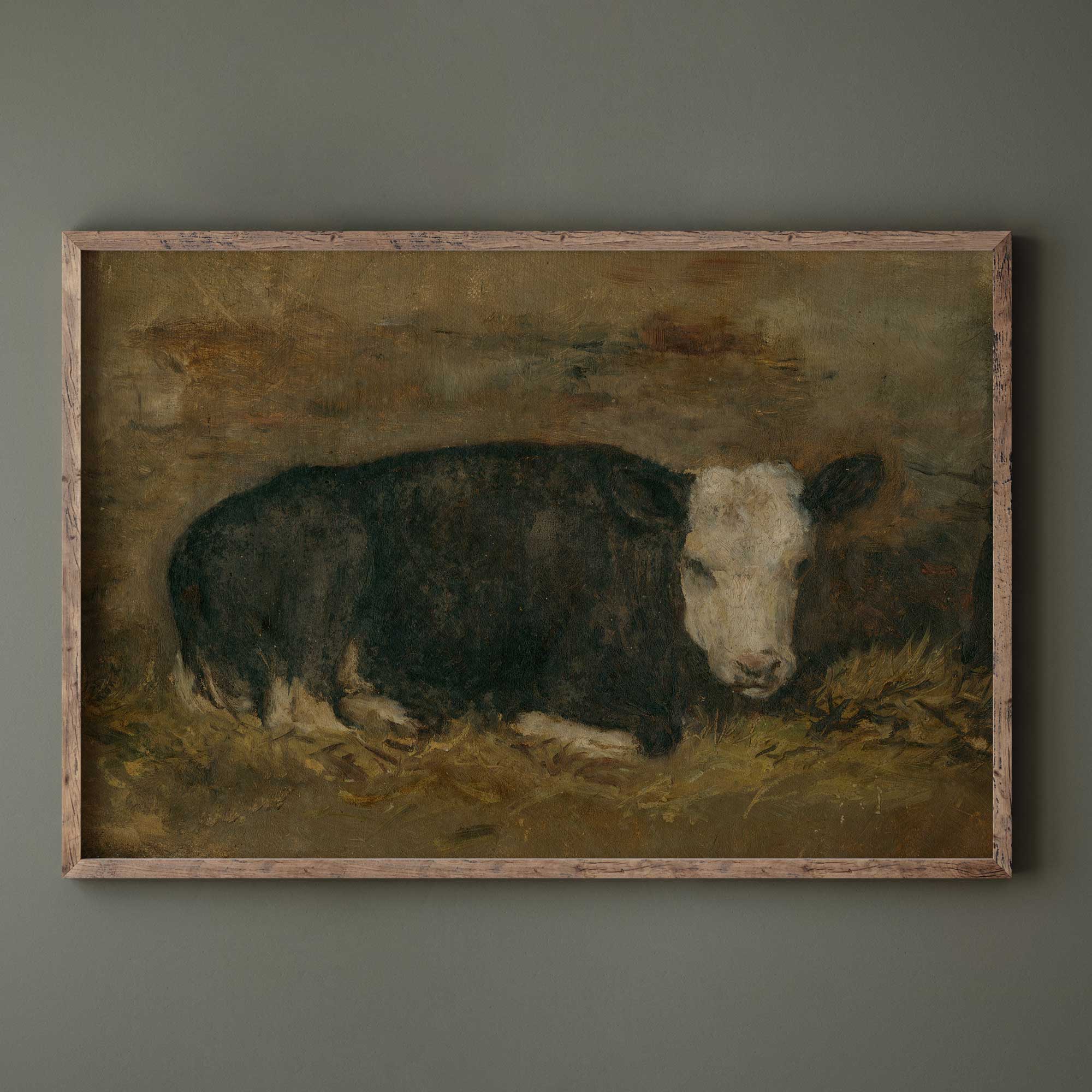 Vintage brown cow painting by Floris Verster, rustic country farm animal wall art