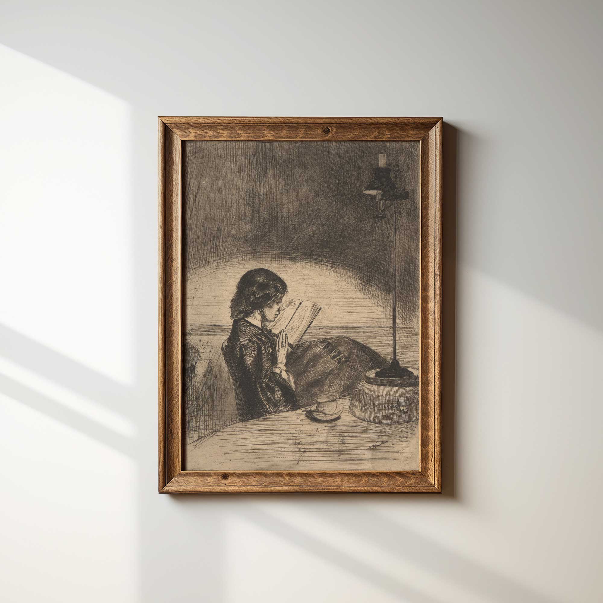 Woman Reading Sketch Portrait Print