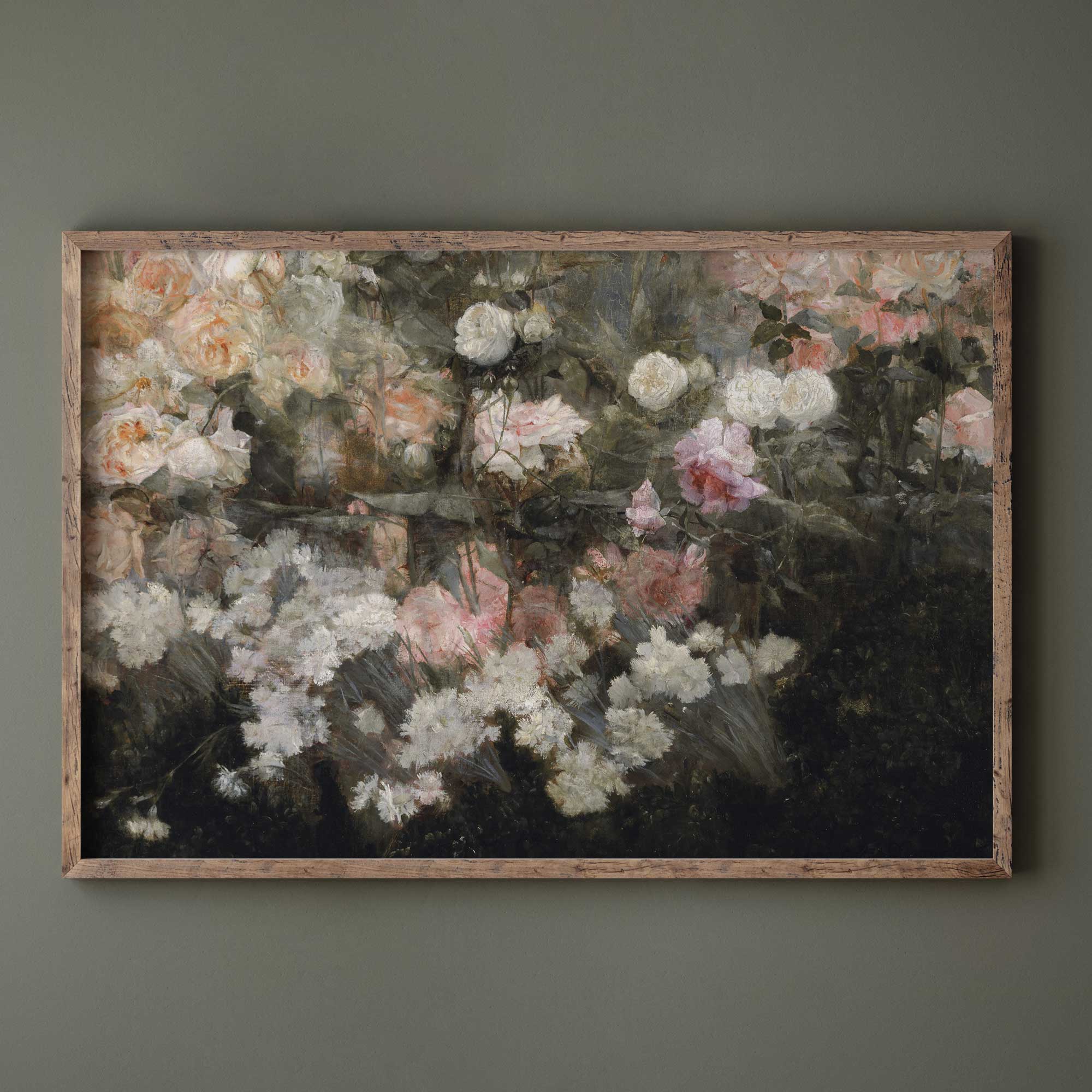Rose Garden Fine Art Print - Elegant Pink, White & Peach Roses Wall Decor