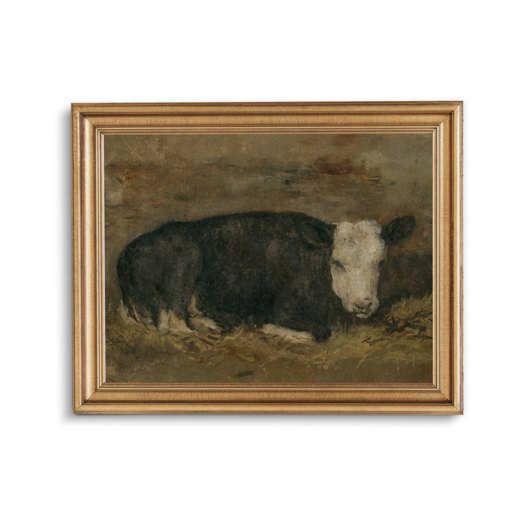 Vintage brown cow painting by Floris Verster, rustic country farm animal wall art