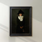 Moody Victorian woman portrait with rose, antique oil painting print