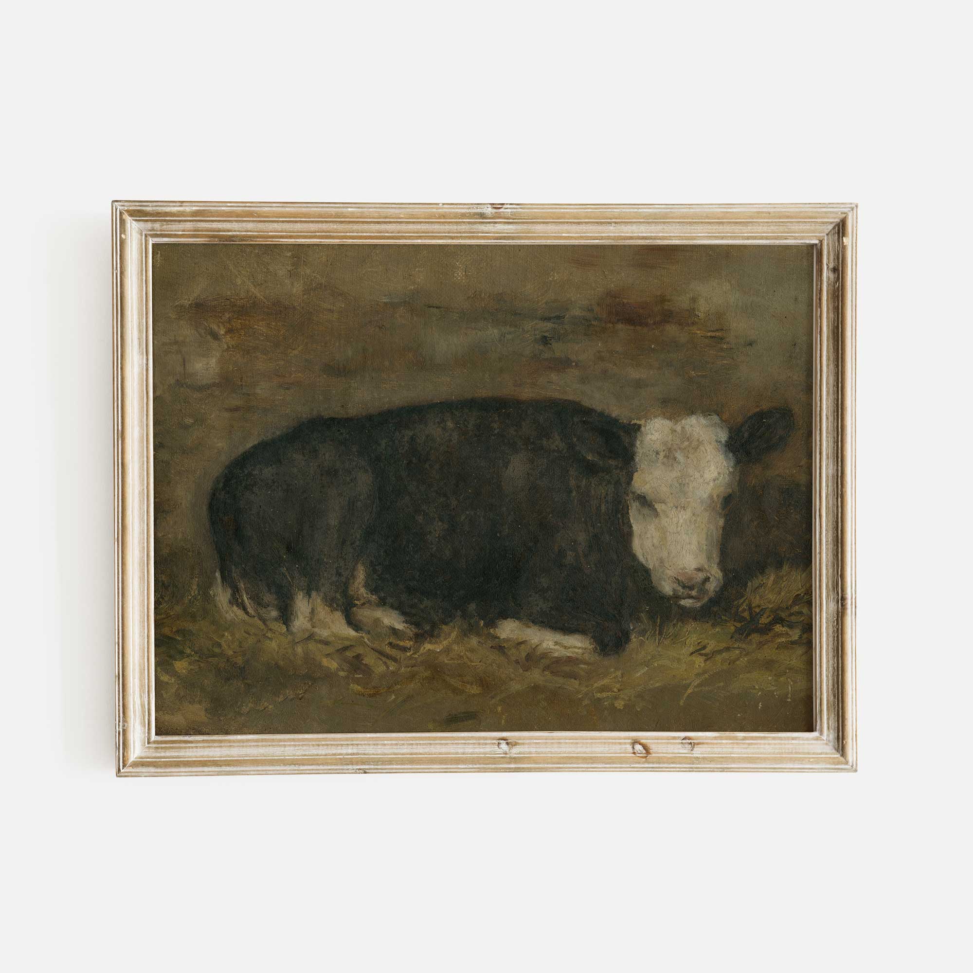 Vintage brown cow painting by Floris Verster, rustic country farm animal wall art