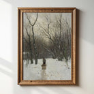 Figure with sled in snowy forest print