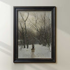 Figure with sled in snowy forest print