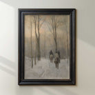 Framed painting of a winter scene with people walking on a snow-covered path.