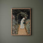 Vintage Portrait Painting, Women Watering Flowers