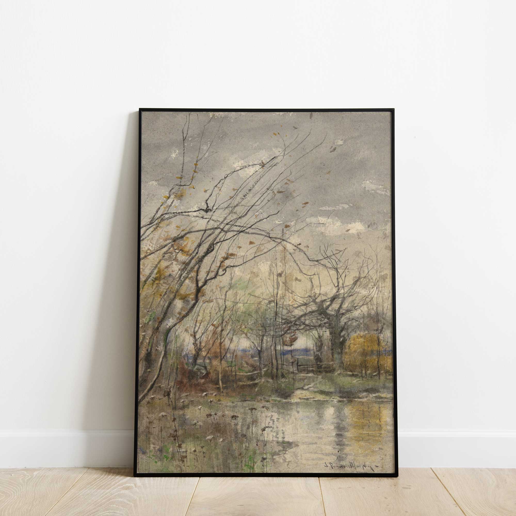 Landscape  Print of Bare trees reflecting on a river.