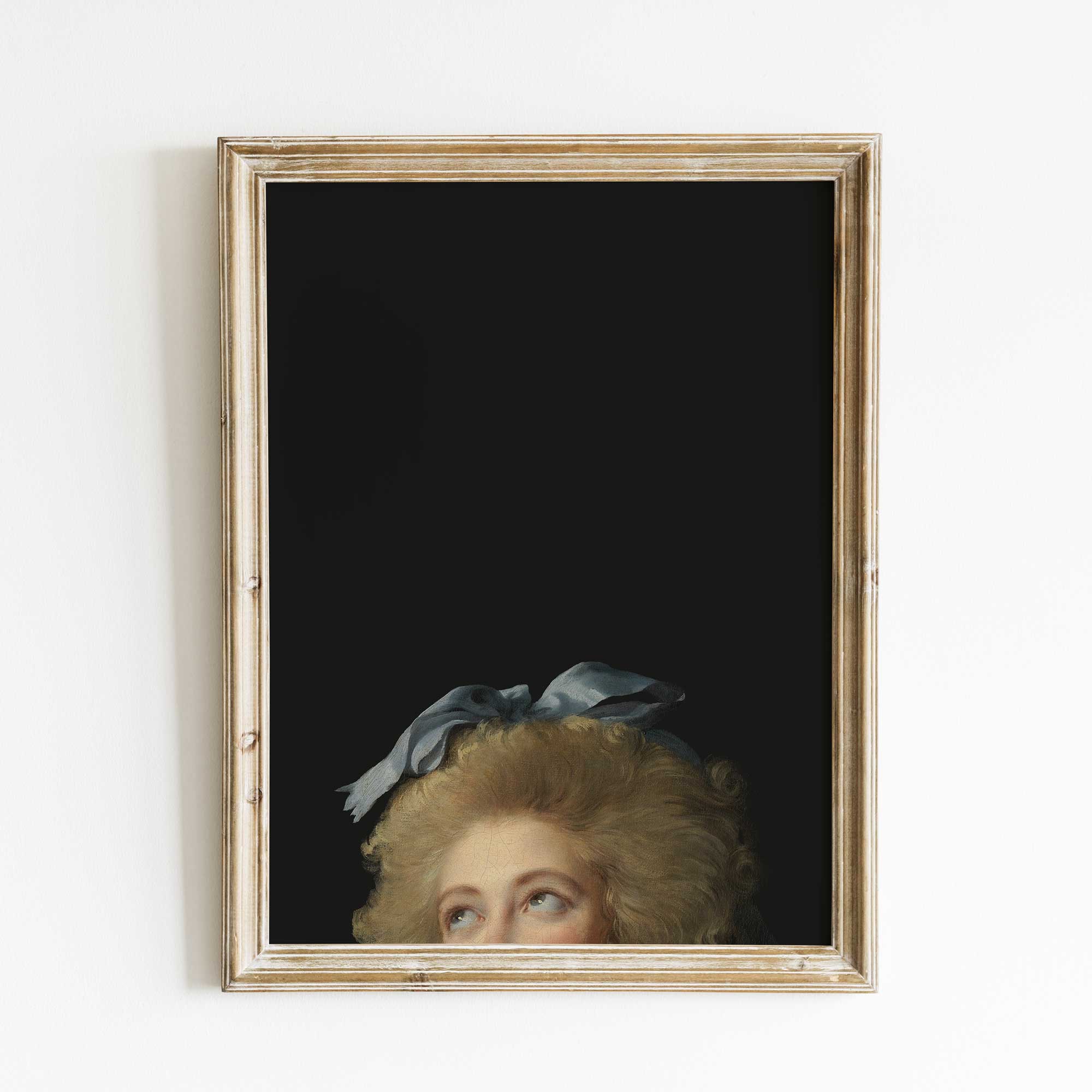 Framed Eclectic Vintage Portrait Print of a woman's head with a feathered headdress on a black background