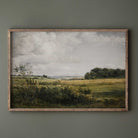 Framed Rustic Landscape Print  of a Golden Fields and Sunlit Clouds  Vintage Country Wall Art