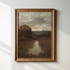 Earthy Moody Landscape Oil Painting Print in Wooden Frame