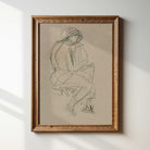 Figure Study Wall Art Print – Abstract Line Drawing in Neutral Tones displayed in a brown frame on a white wall