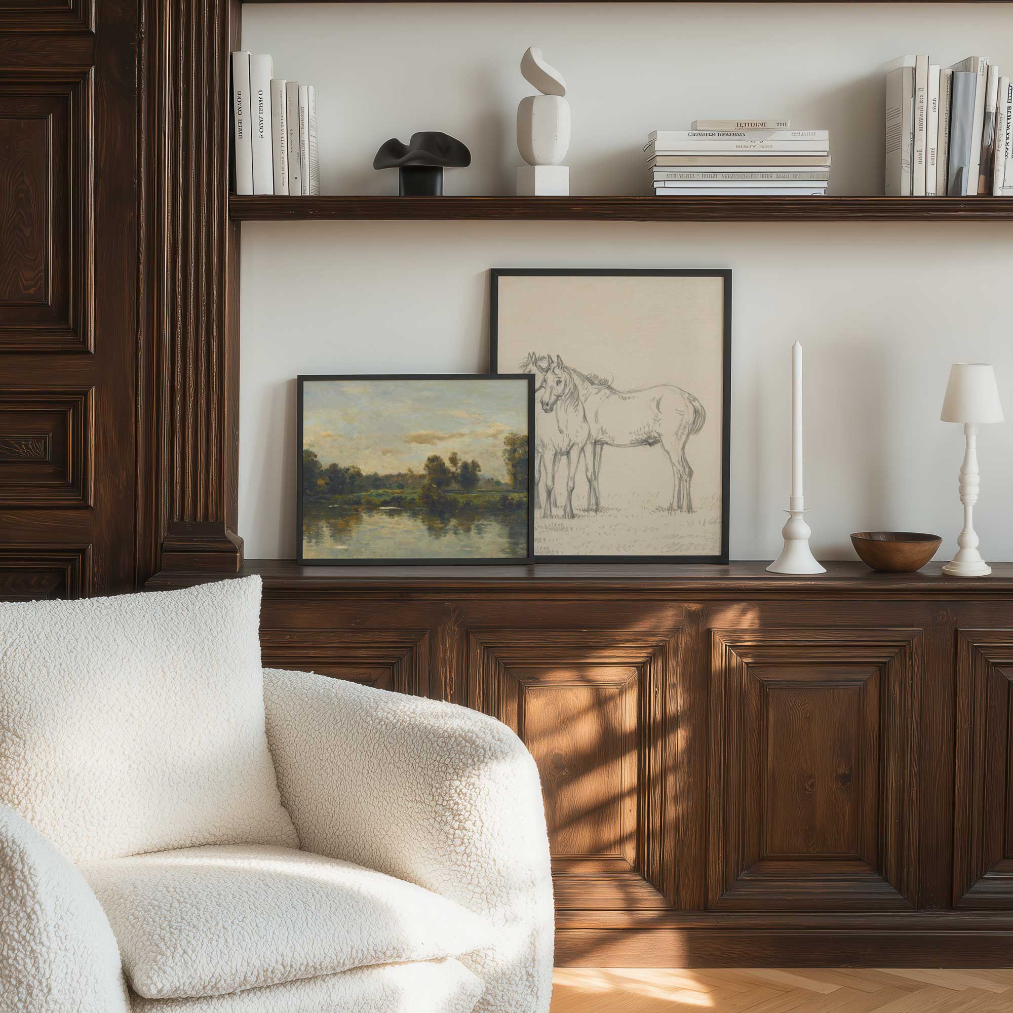 French River Landscape Print, Vintage Wall Art displayed in the living room
