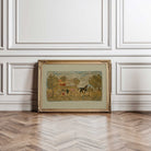 Framed Hooked Rug, Rustic Nursery Wall Art Print on a wall with wooden floor