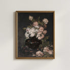 Moody floral still life dark botanical wall art in rustic gold frame