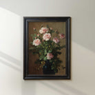 Framed painting of a Moody Vintage Still Life Print on a white wall