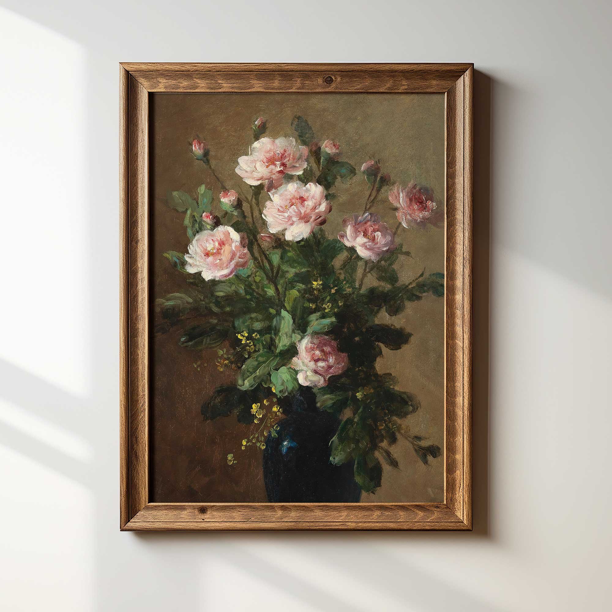 Framed painting of Moody Vintage Still Life Print white wall